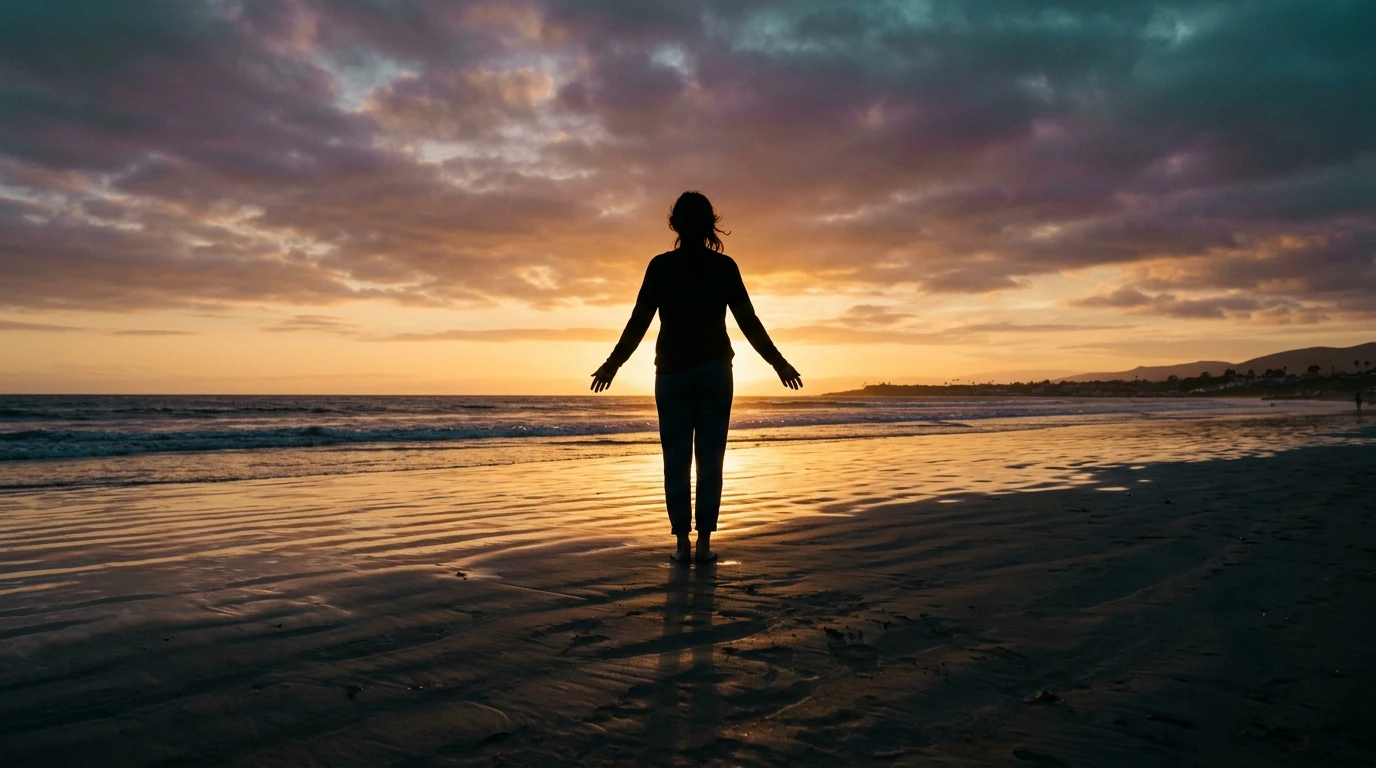 Anonymous person silhouette at beach sunset - active lifestyle outdoors Australia